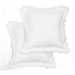 Melange Home Double Scalloped Embroidered Sham (1) White Pink Trim NEW